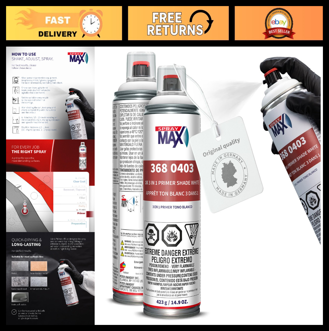 All-in-One White Primer, Filler & Sealer for Metal, Aluminum & Plastics – 14.9 o