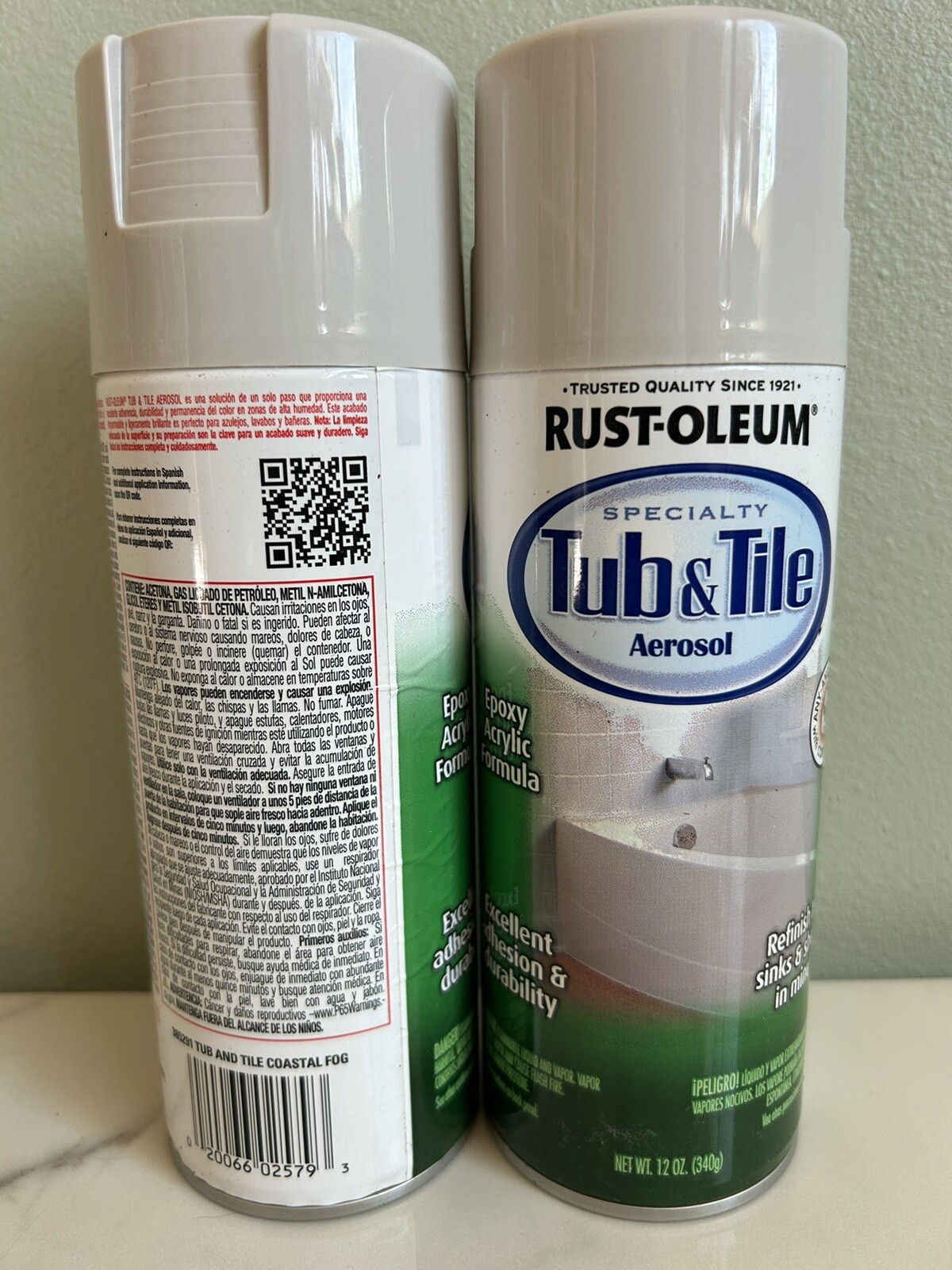 NEW 2 Pack Rust-Oleum 385291 Specialty Tub and Tile Spray Paint, Coastal Fog