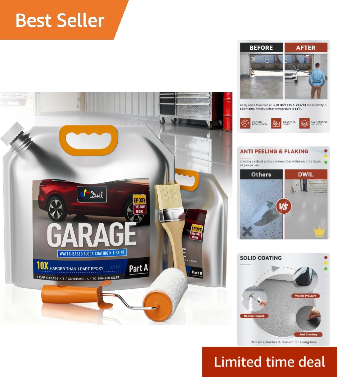All-in-One Garage Floor Epoxy Kit – Light Gray, Easy Application & Maintenance