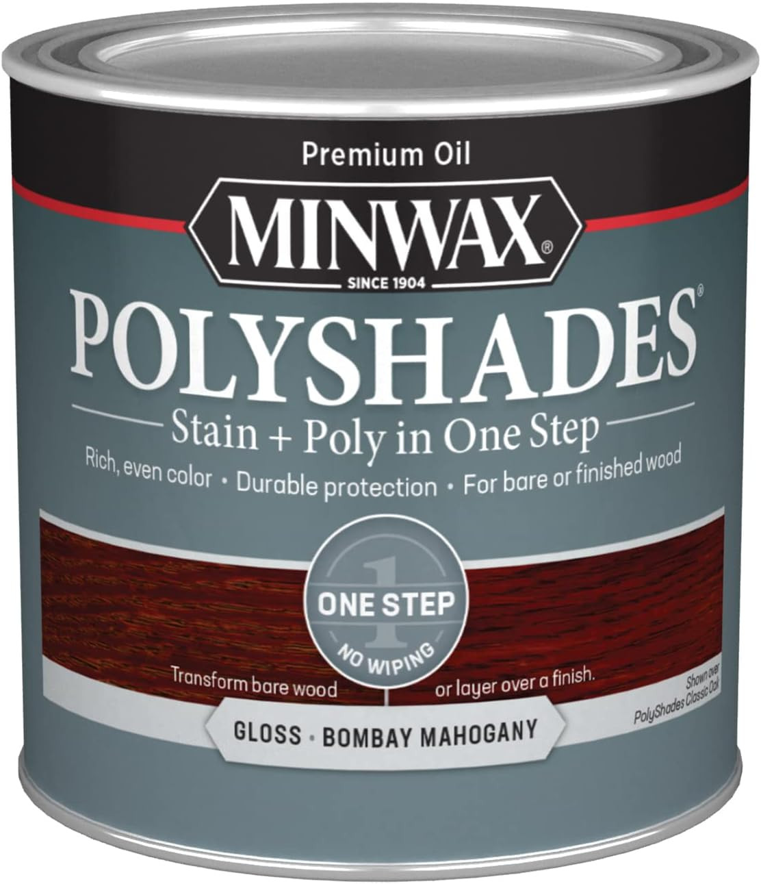Polyshades Wood Stain + Polyurethane Finish – ½ Pint, Bombay Mahogany, Gloss