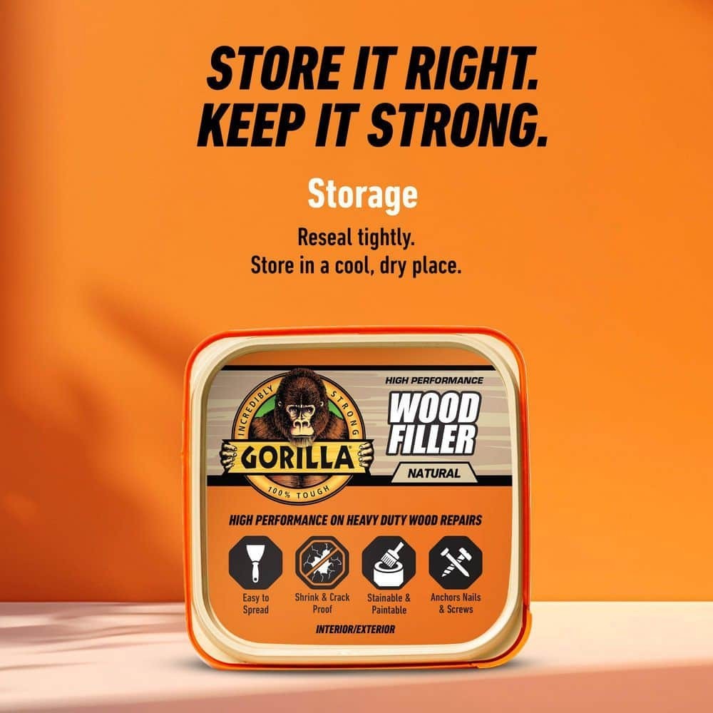 Gorilla 16 oz Natural Wood Filler Tub All Purpose, Paintable, Sandable