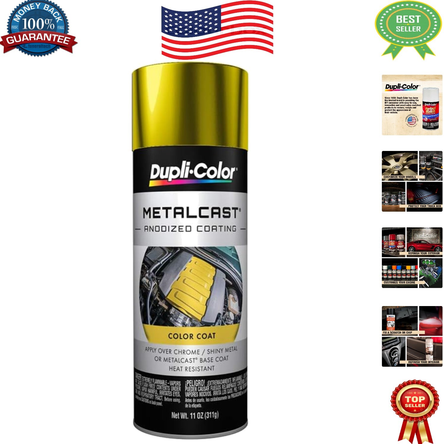 High Heat Resistant Yellow Anodized Automotive Paint, 11 Oz for Chrome & Metal