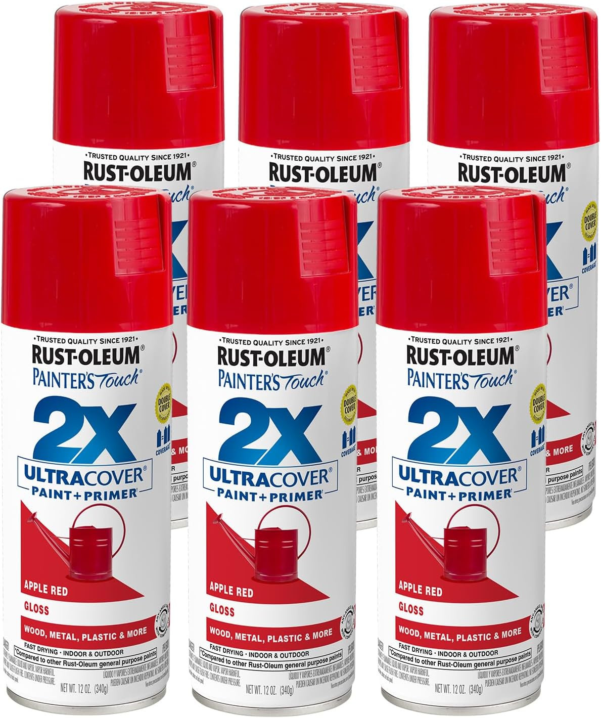 334024-6PK Painter’S Touch 2X Ultra Cover Spray Paint, 12 Oz, Gloss Apple Red, 6