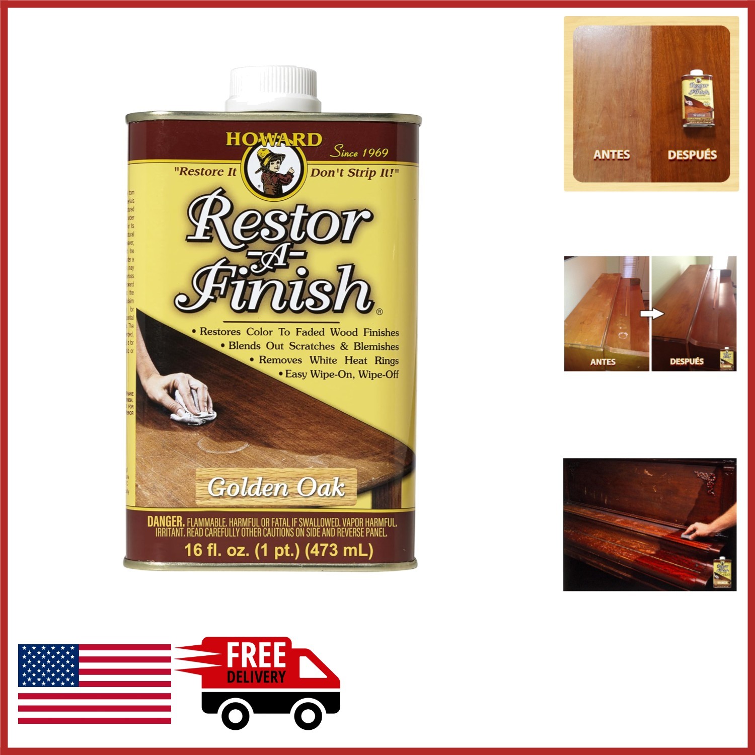 Wood Stain Restor-A-Finish for Golden Oak Surfaces 16 Fl Oz Easy Application