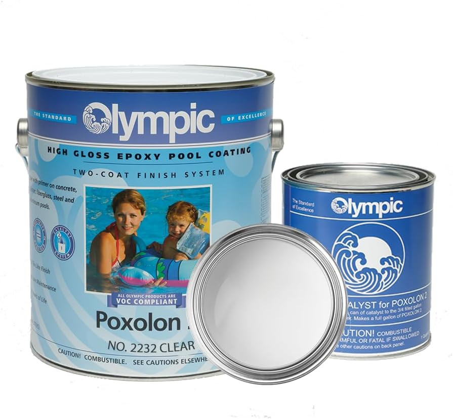 Olympic Poxolon 2 Clear Pool Paint 1 Gallon 2-Part Epoxy High-Gloss Finish