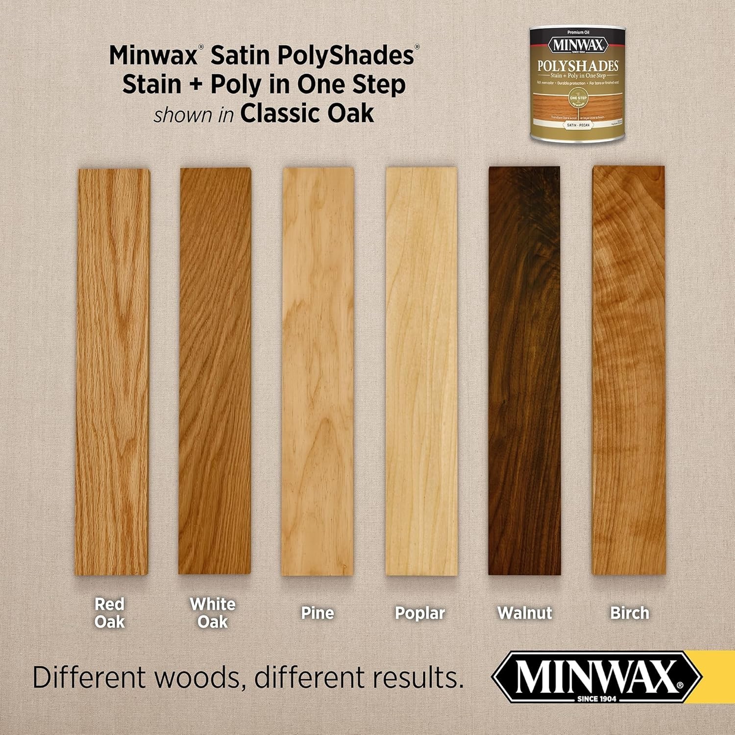 PolyShades Wood Stain + Polyurethane Finish – ½ Pint, Classic Oak, Satin