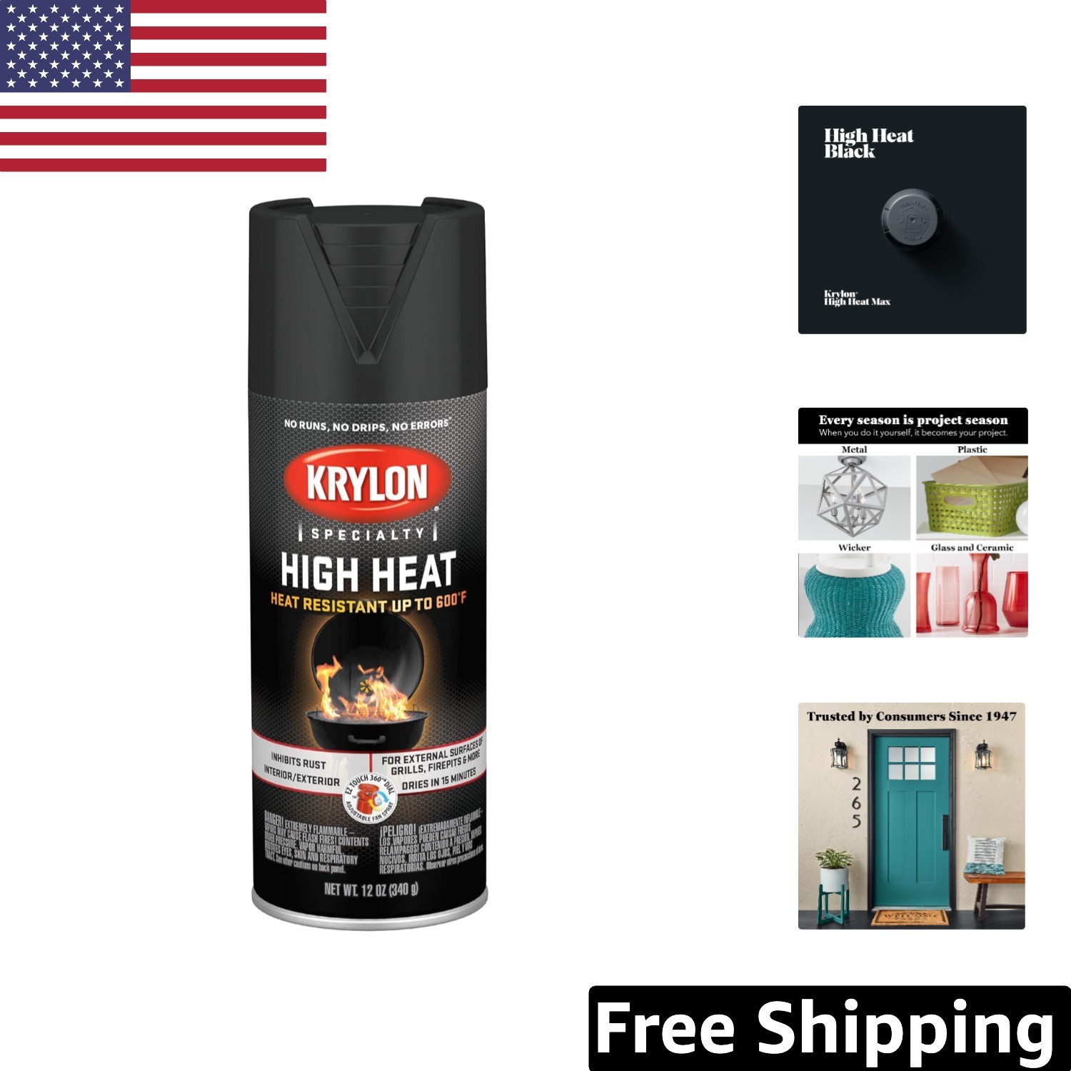 12 oz Krylon High Heat Spray Paint – Protects Against Rust, Dries in 15 Minutes