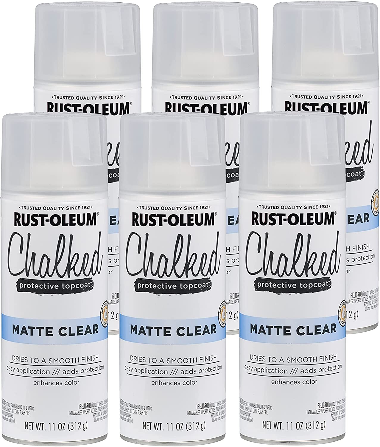 Rust-Oleum 302599 Chalked Ultra Spray Paint, 11 Ounce, Pack of 6, Matte Clear