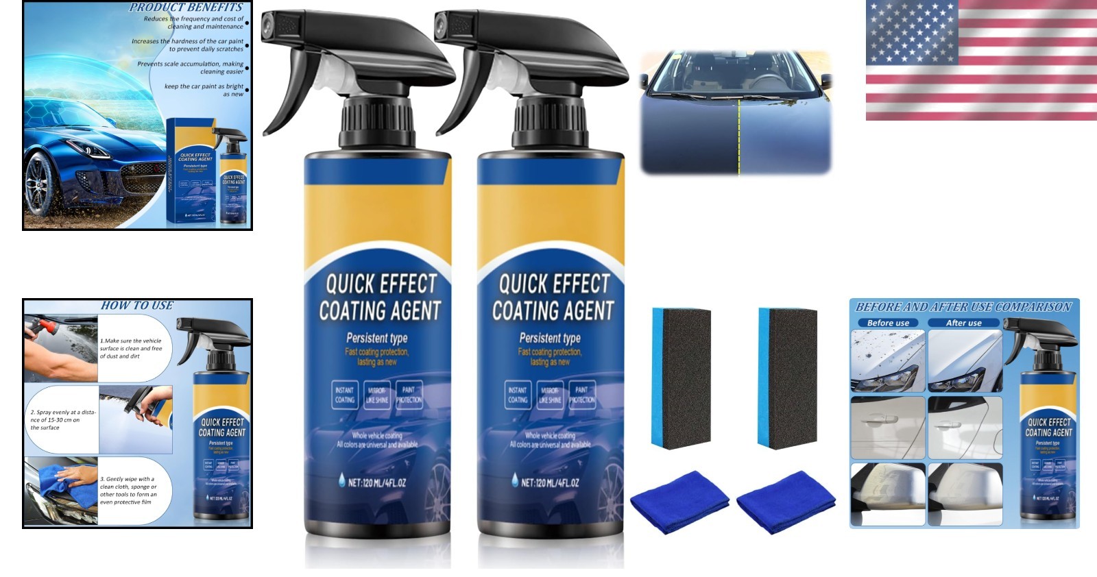 Car Quick Coating Spray, 2-Pack, Advanced Paint Protection, Vehicle Detailing Sh