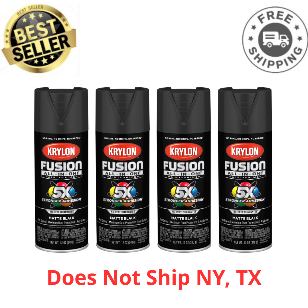 4-Pack Krylon Fusion All-In-One Matte Black Spray Paint, Multi-Surface, 12oz Can