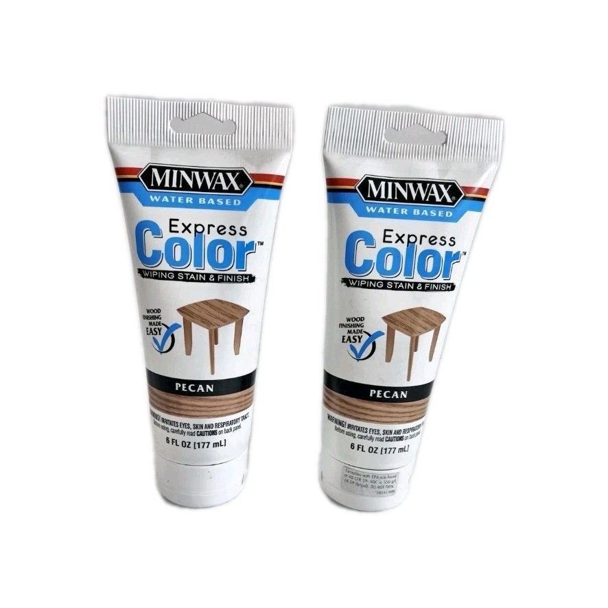 TWO Minwax Water Based Express Color Wiping Stain & Finish Pecan 6fl.oz Each