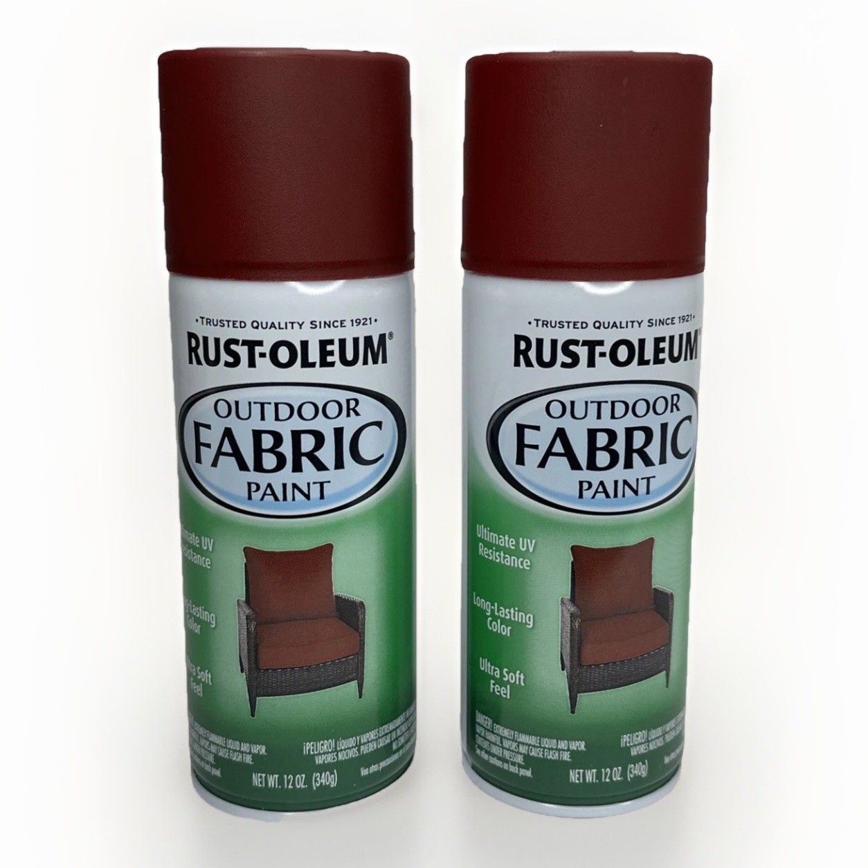 Rust-Oleum Outdoor Fabric Paint – UV Resistance – Dark Red LOT OF (2) 12 oz CANS