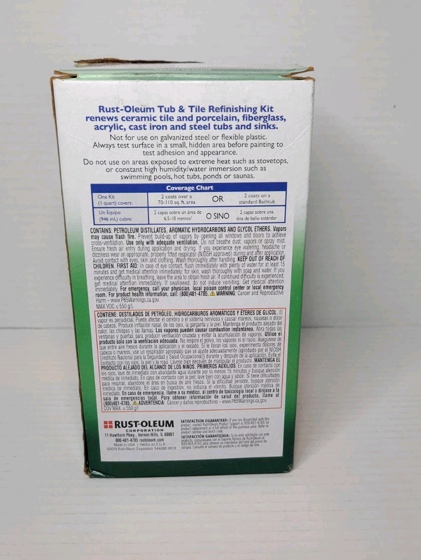 Rust-Oleum Tub & Tile Refinishing 2-Part Kit Almond 32 fl oz / 1 Qt 7861519 NEW!