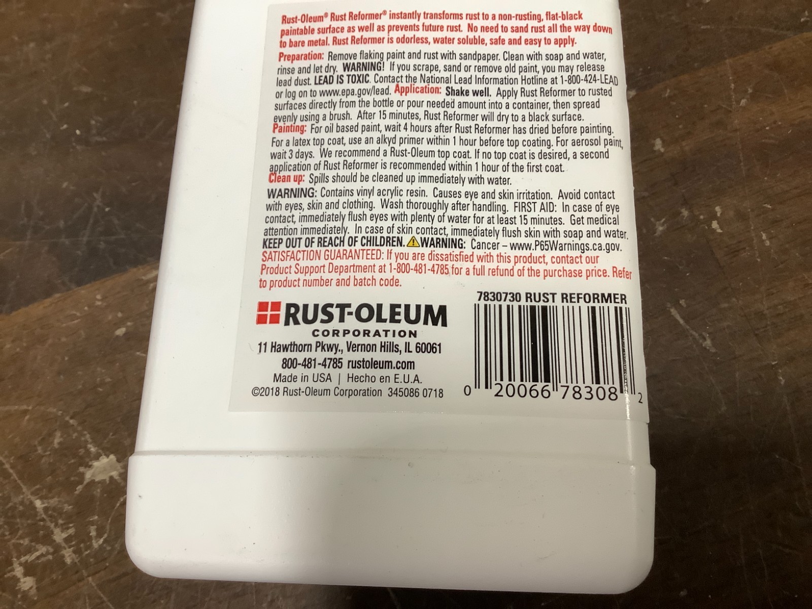 Rust-Oleum 7830-730 Stops Rust Indoor/Outdoor Paint Finish Rust Reformer 8 oz.