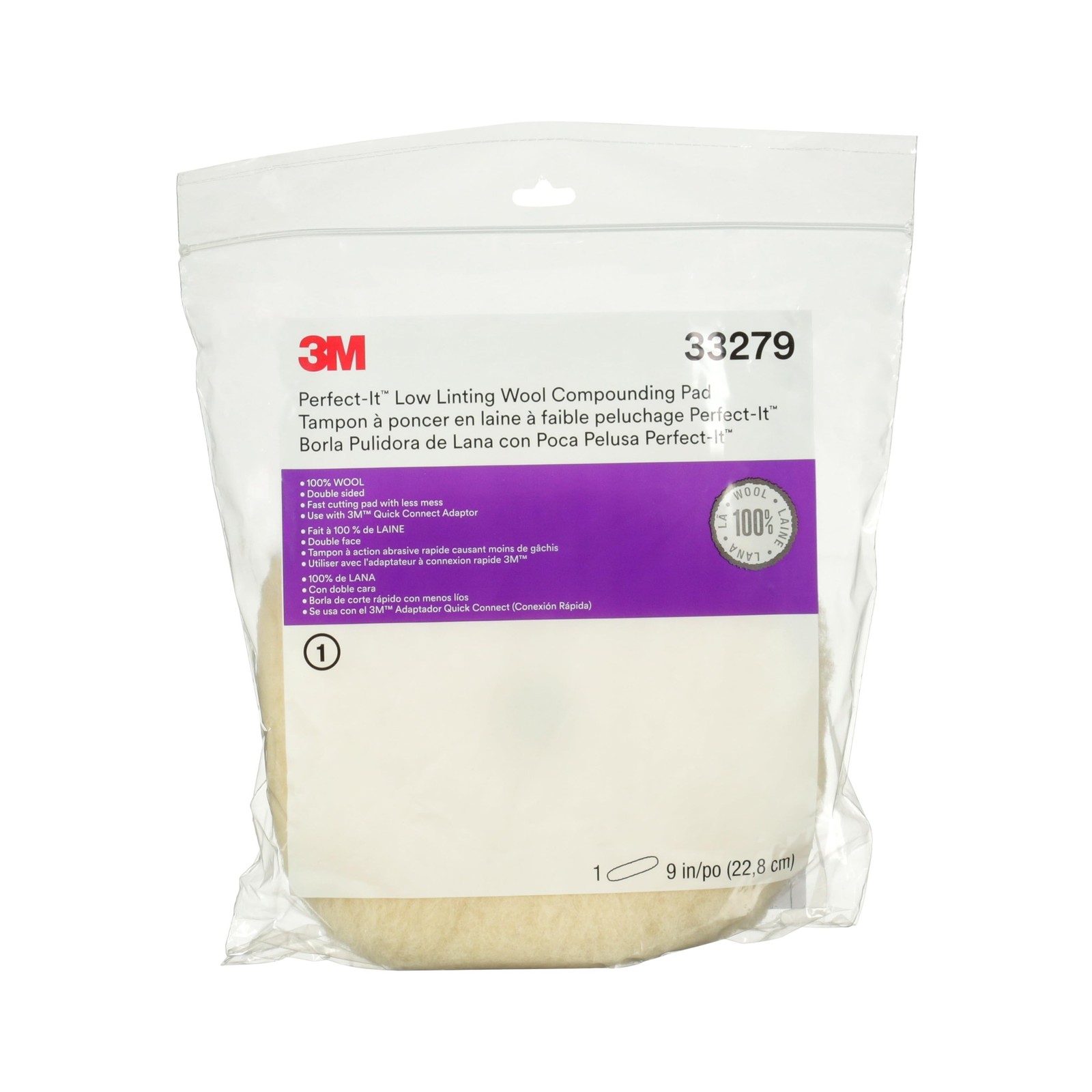 Perfect-It 3M Low Linting Wool Compounding Pad, 33279, 9 in