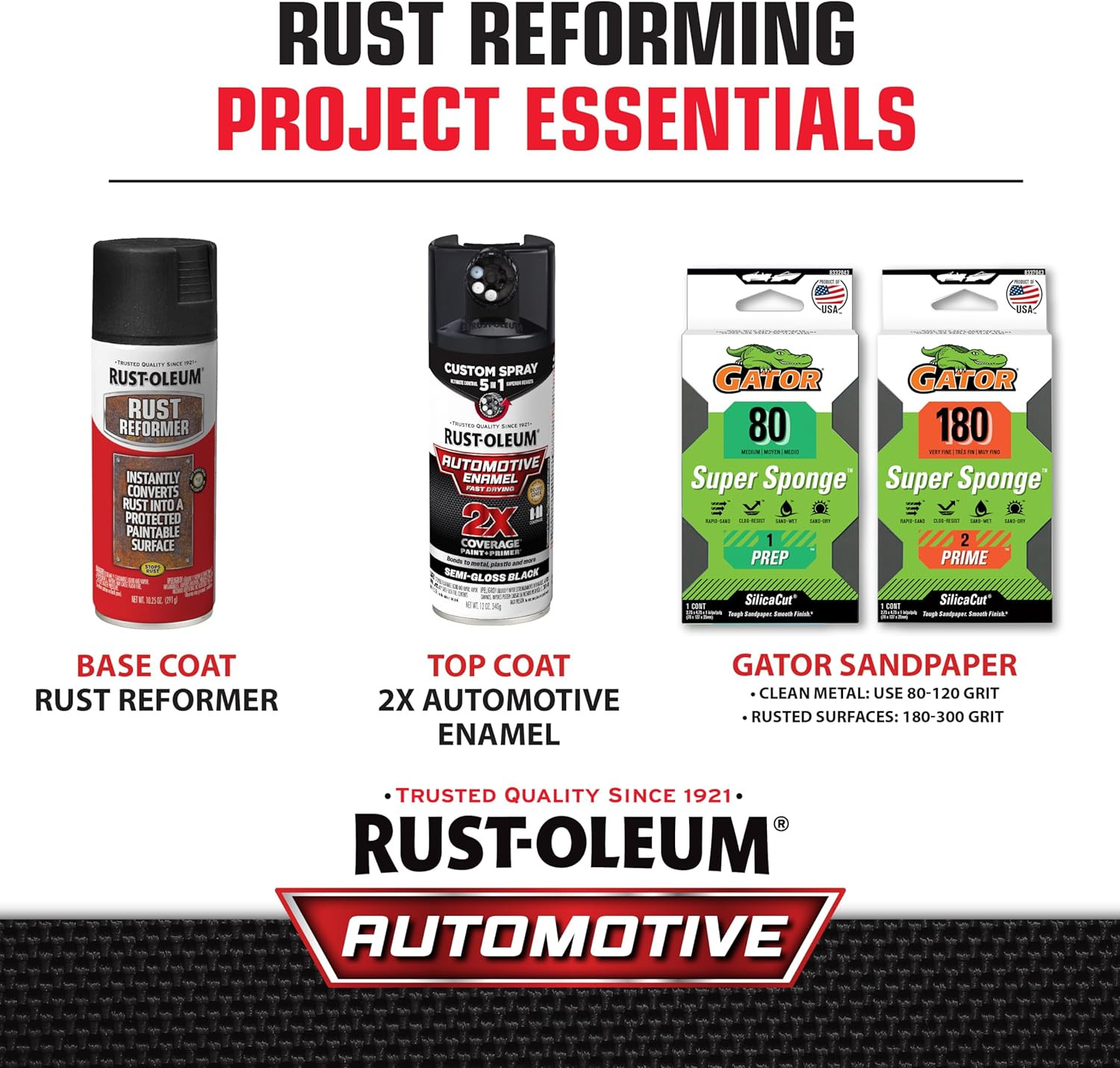 Stops Rust Reformer Black Spray Paint for Painted and Bare Metal | Converts Rust