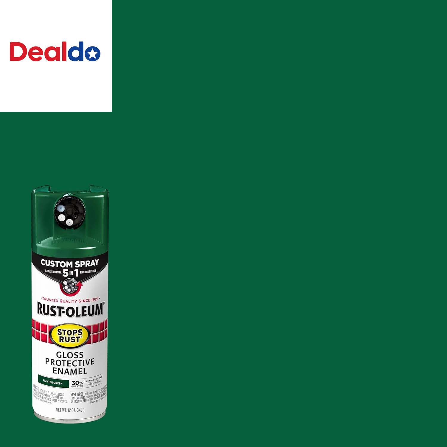 376891 Stops Rust Custom Spray 5-In-1 Spray Paint, 12 Oz, Gloss Hunter Green, (P