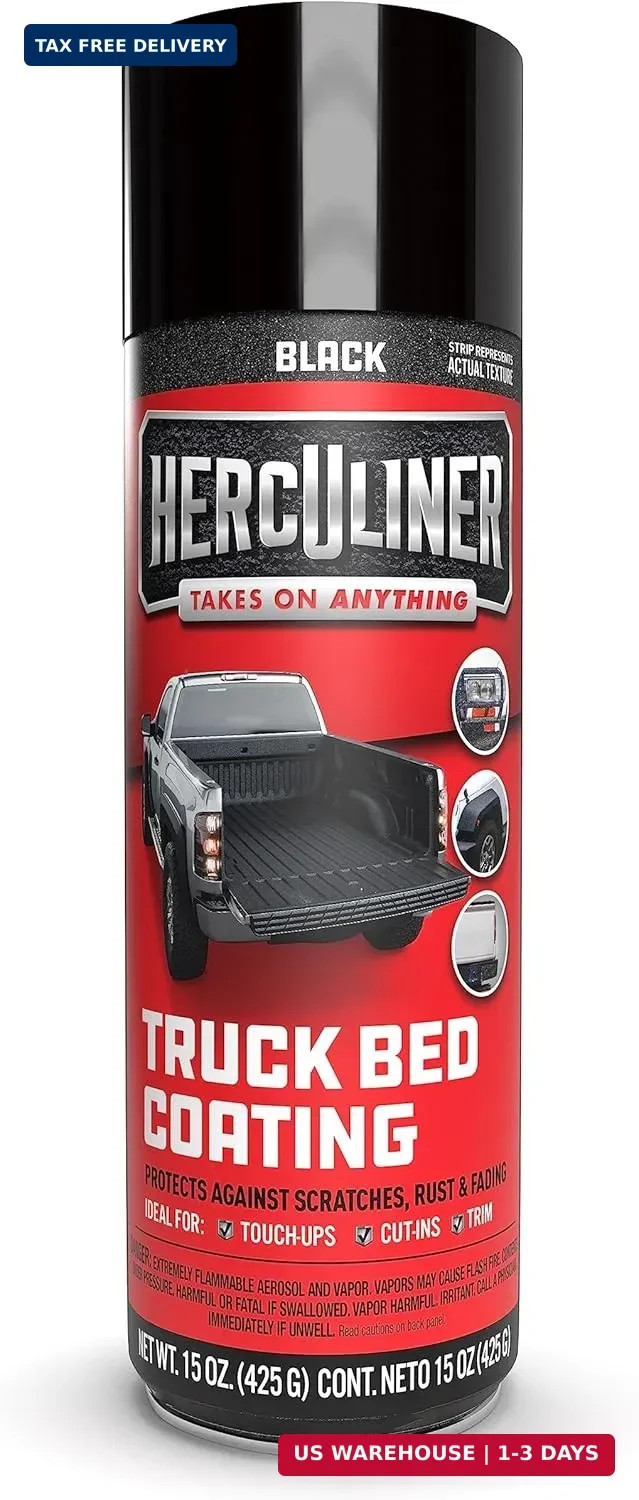 Herculiner Aerosol Spray Truck Bed Liner, 15 Ounce Spray Can, Black, Textured, S