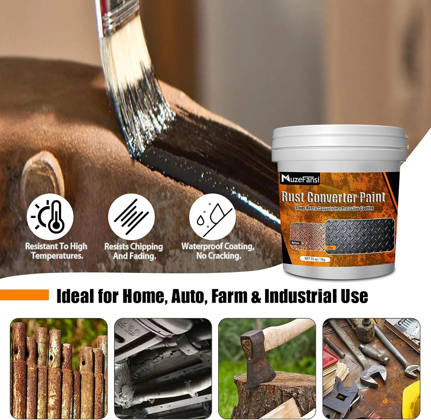 2-in-1 Rust Converter & Metal Primer – Stops Rust, Paint Over Rusted Metal, Anti
