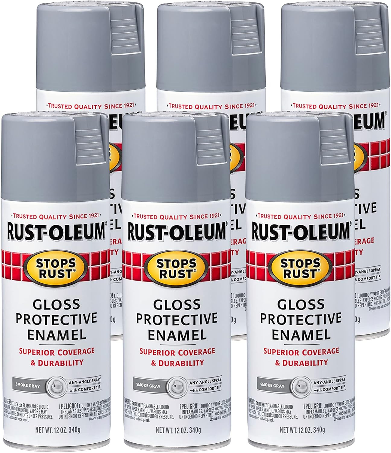 Rust-oleum Stops Rust Gloss Smoke Gray Paint 12Oz Pack Of 6 Durable Coating