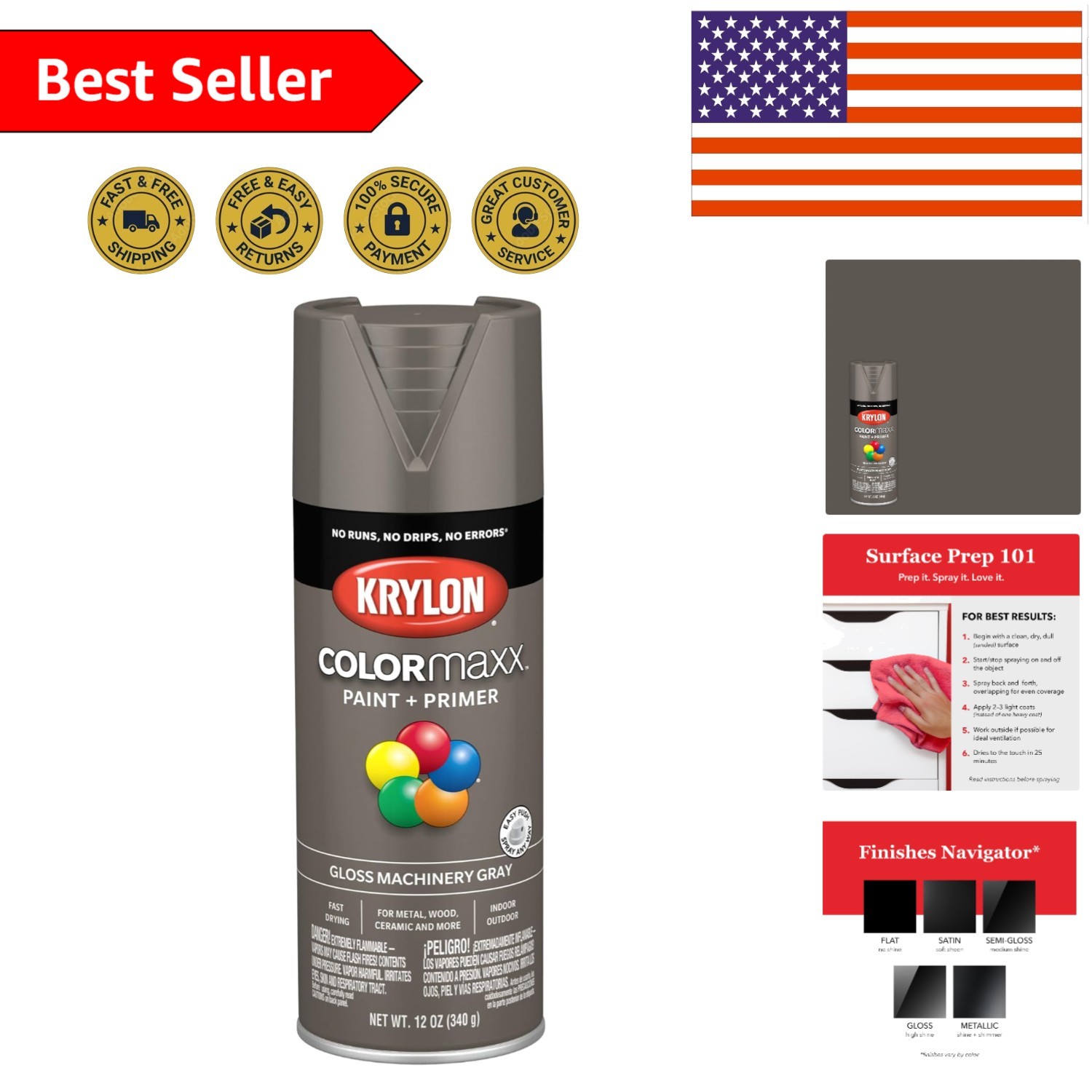 Krylon COLORmaxx 12oz Machinery Gray Aerosol – Quick-Dry Paint & Primer Combo