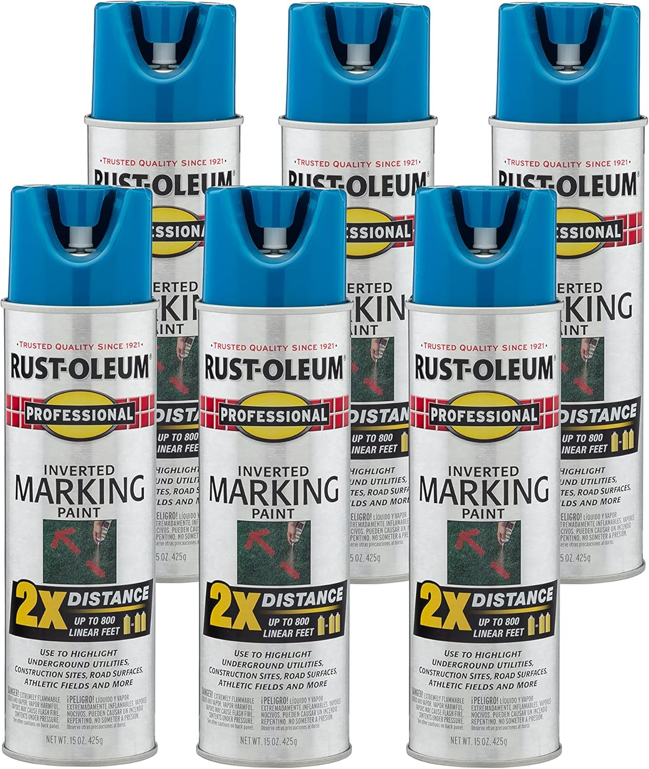 266575-6PK Professional 2X Distance Inverted Marking Spray Paint, Caution Blue,