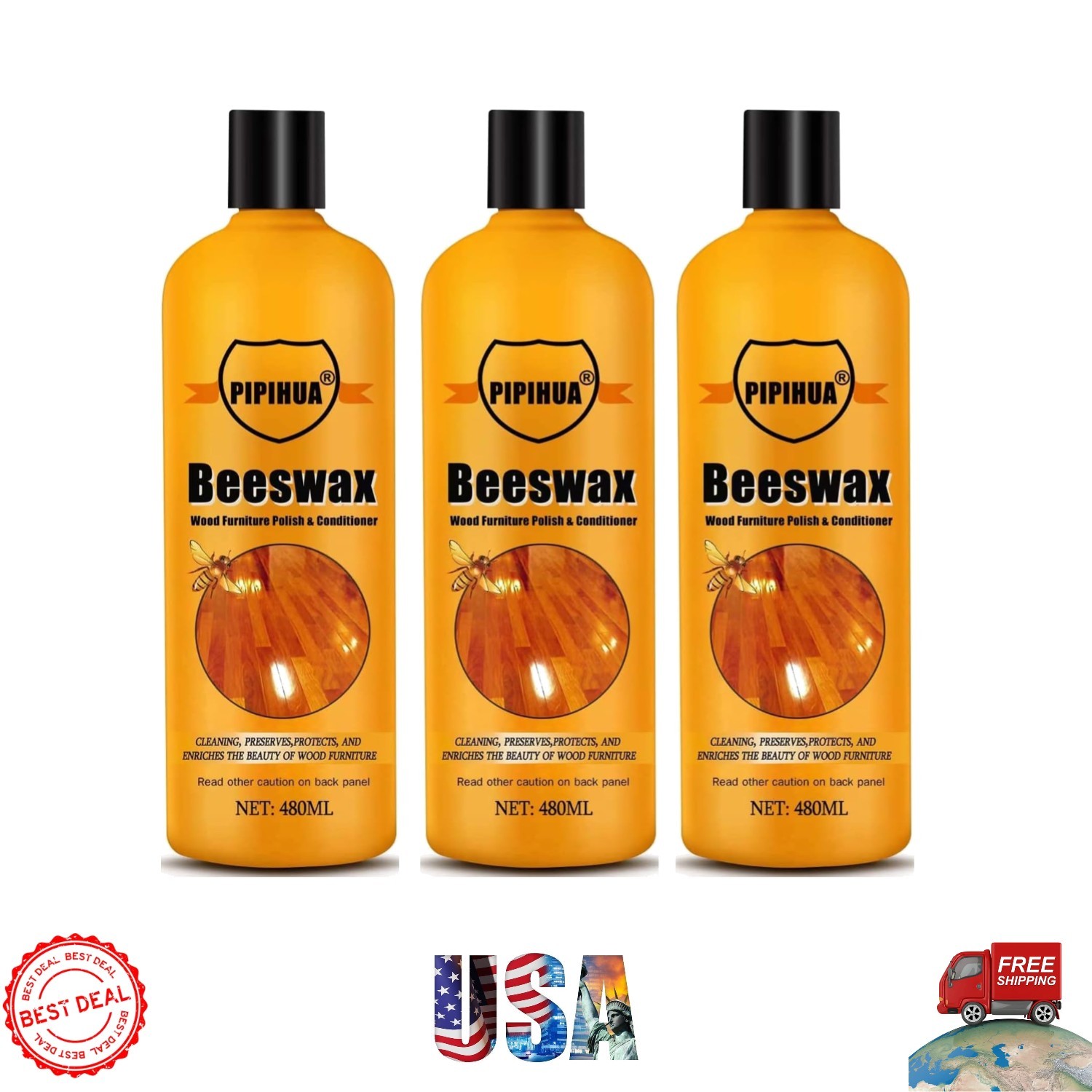 Beeswax Wood Polish & Restorer – Waterproof Natural Conditioner, 16.23 Fl Oz