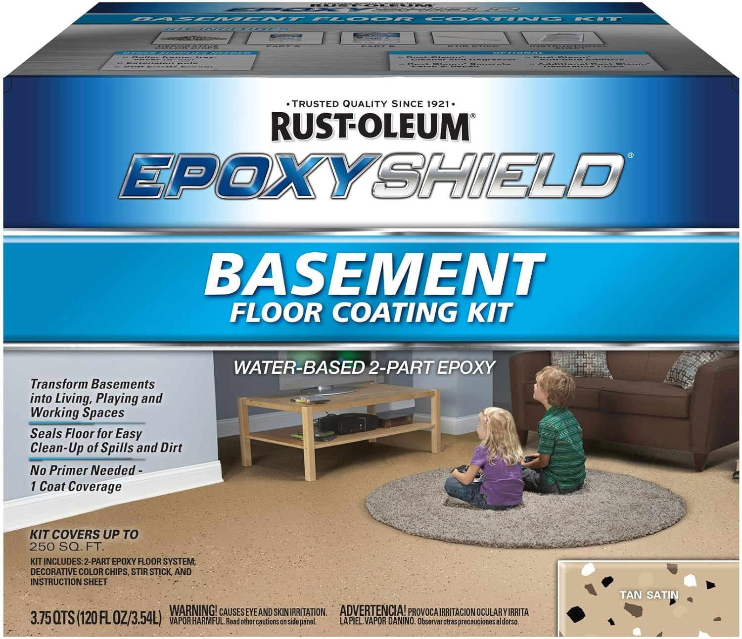 391281 Epoxyshield Basement Floor Coating Kit, Gallon, Tan Satin