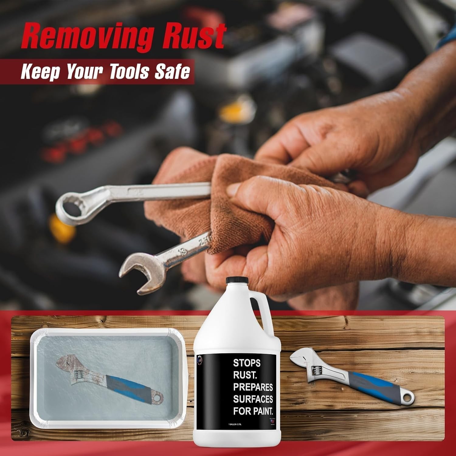 Rust remover for metal tools and surfaces- rust dissolver reusable -1 gallon
