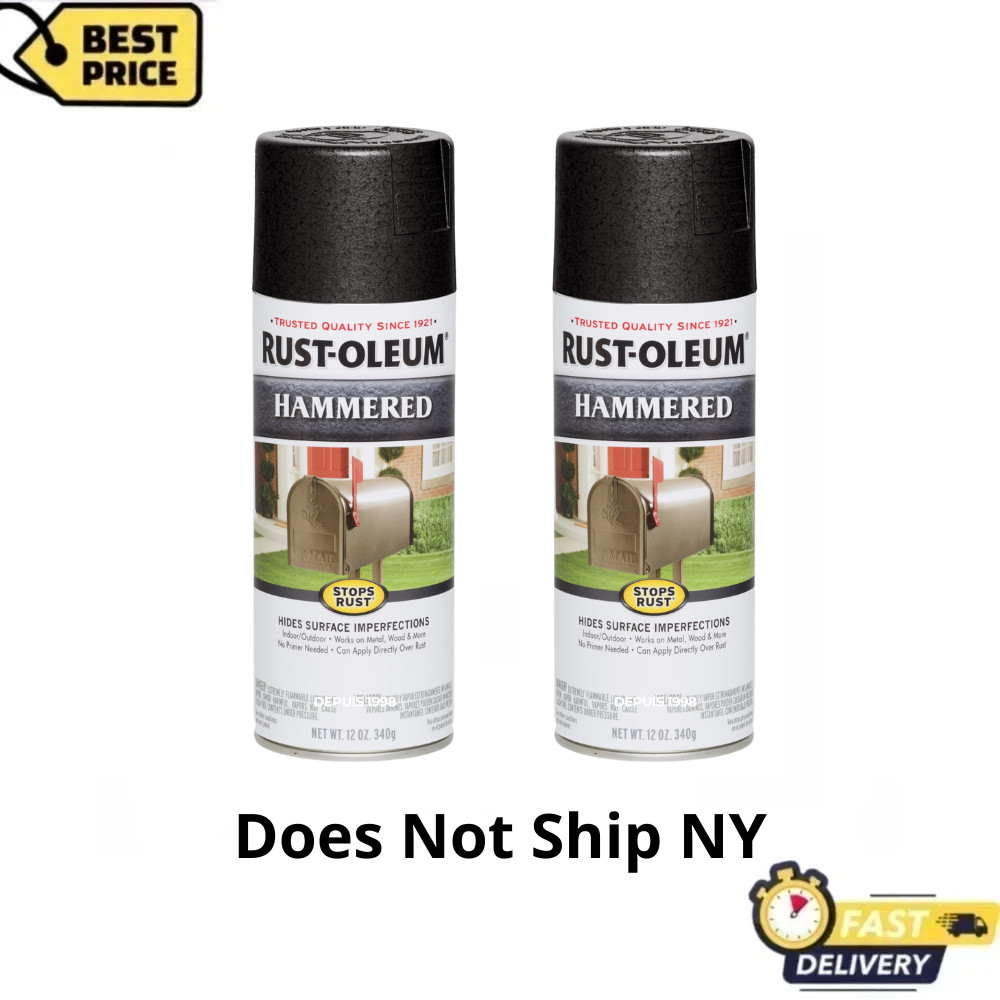 2 Pack Rust-Oleum Stops Rust Hammered Black Spray Paint, 12 oz, Protective Metal