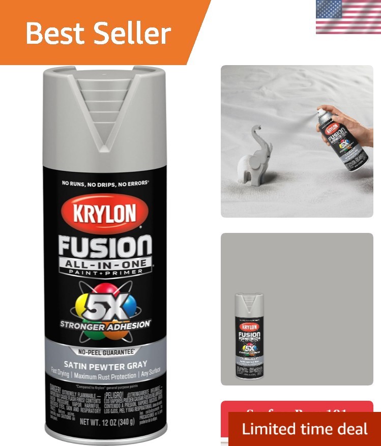 All-In-One Aerosol Spray Paint in Satin Pewter Gray – 12 oz for Various Surfaces