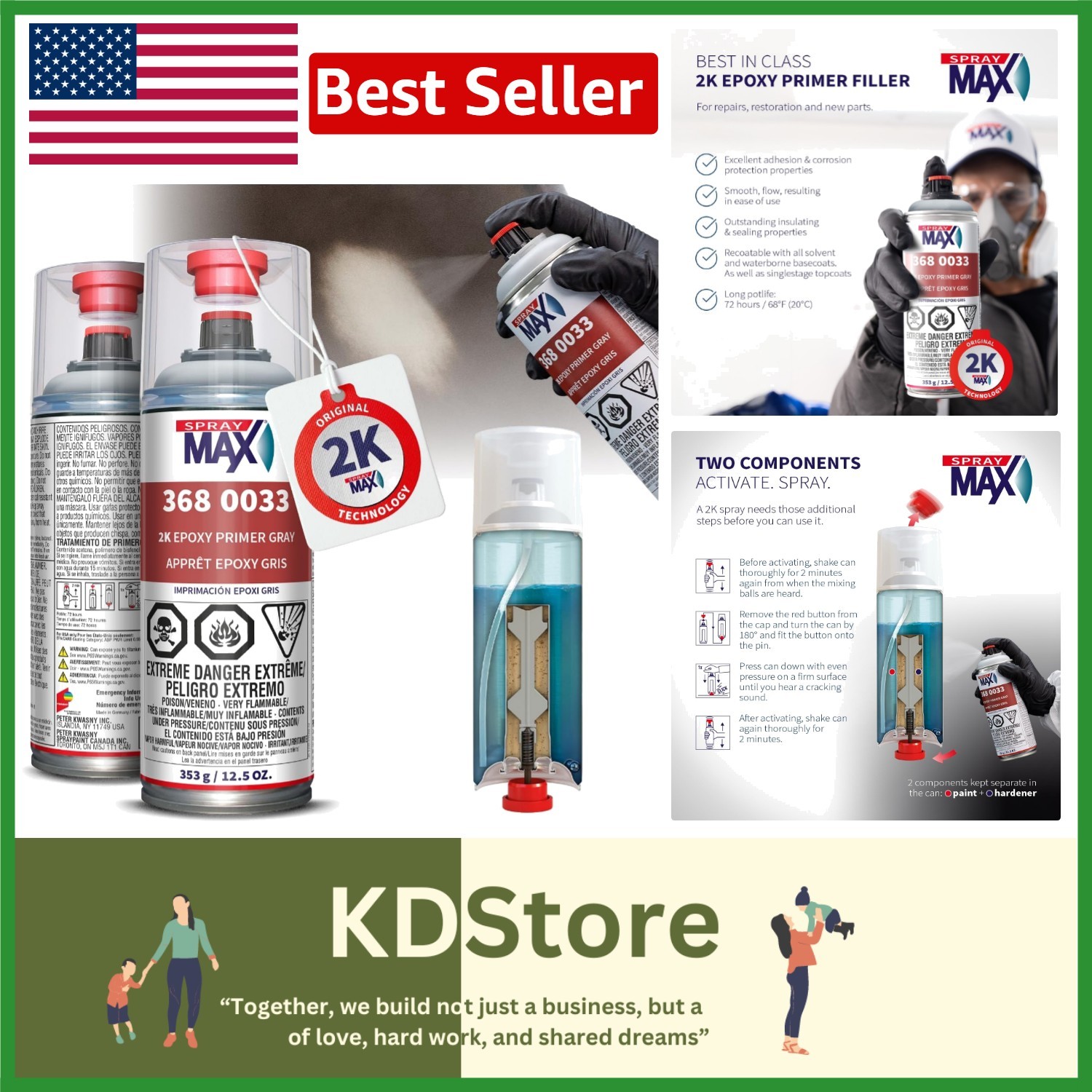 Professional-Grade 2K Epoxy Primer – Fast Drying Gray Spray for Cars, 12.5 oz