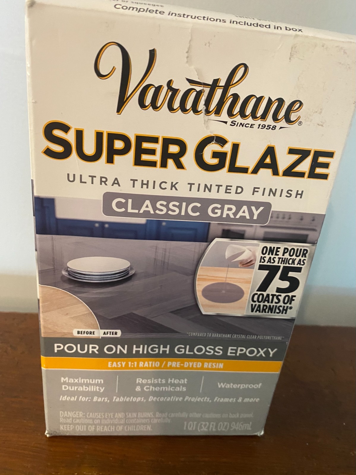 Varathane Super Glaze Finish Classic Gray 1 Quart Pour On High Gloss Epoxy