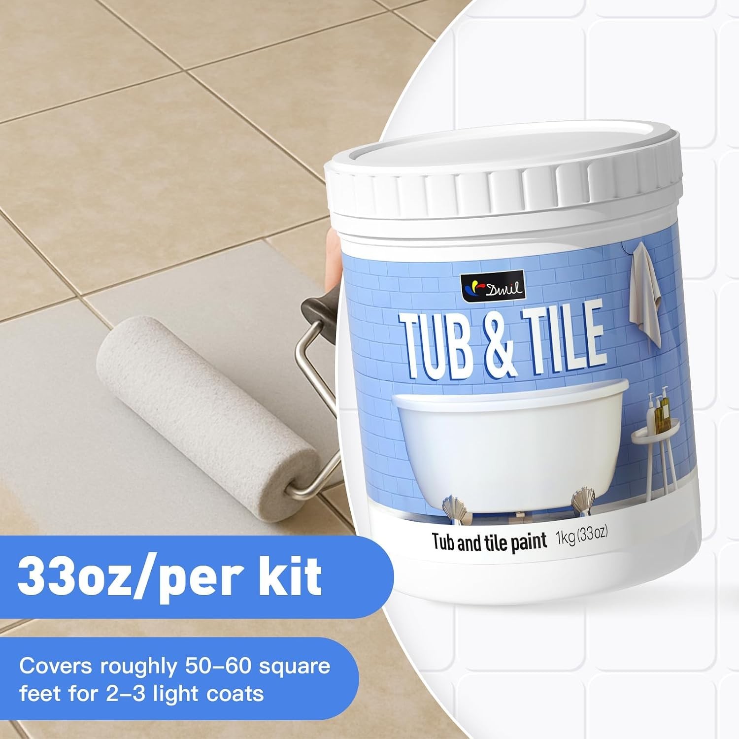 DWIL Tub and Tile Refinishing Kit with Tools – Light Grey 1 kg (33oz)