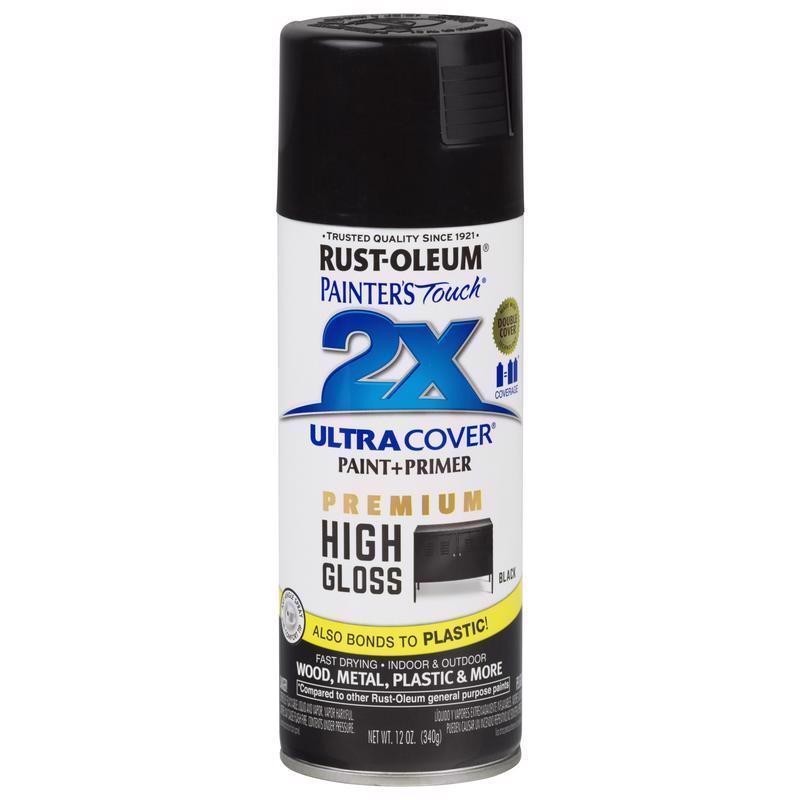 Rust-Oleum Painter’s Touch 2X Cover High-Gloss BLACK Spray Paint 12oz