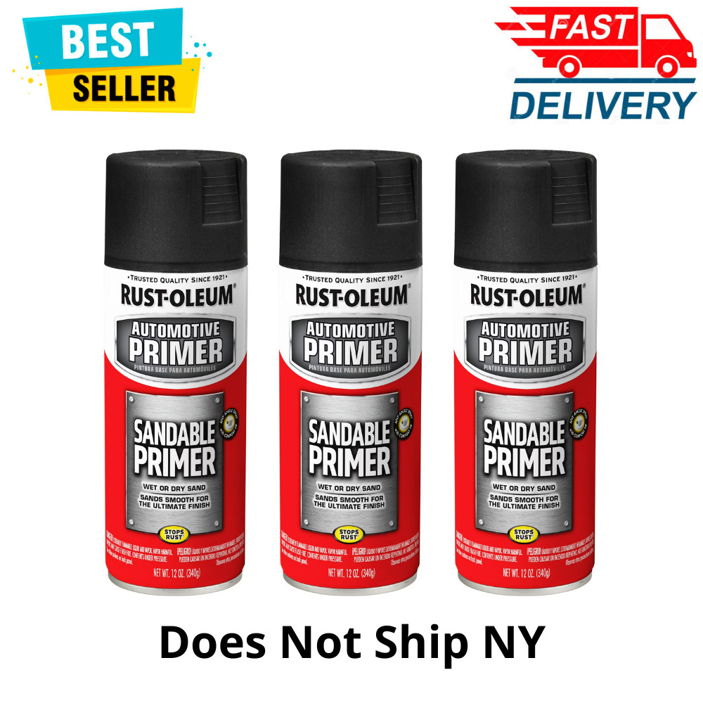 Rust-Oleum Black Sandable Primer Spray Paint, 12 oz, Automotive Basecoat, 3 Pack