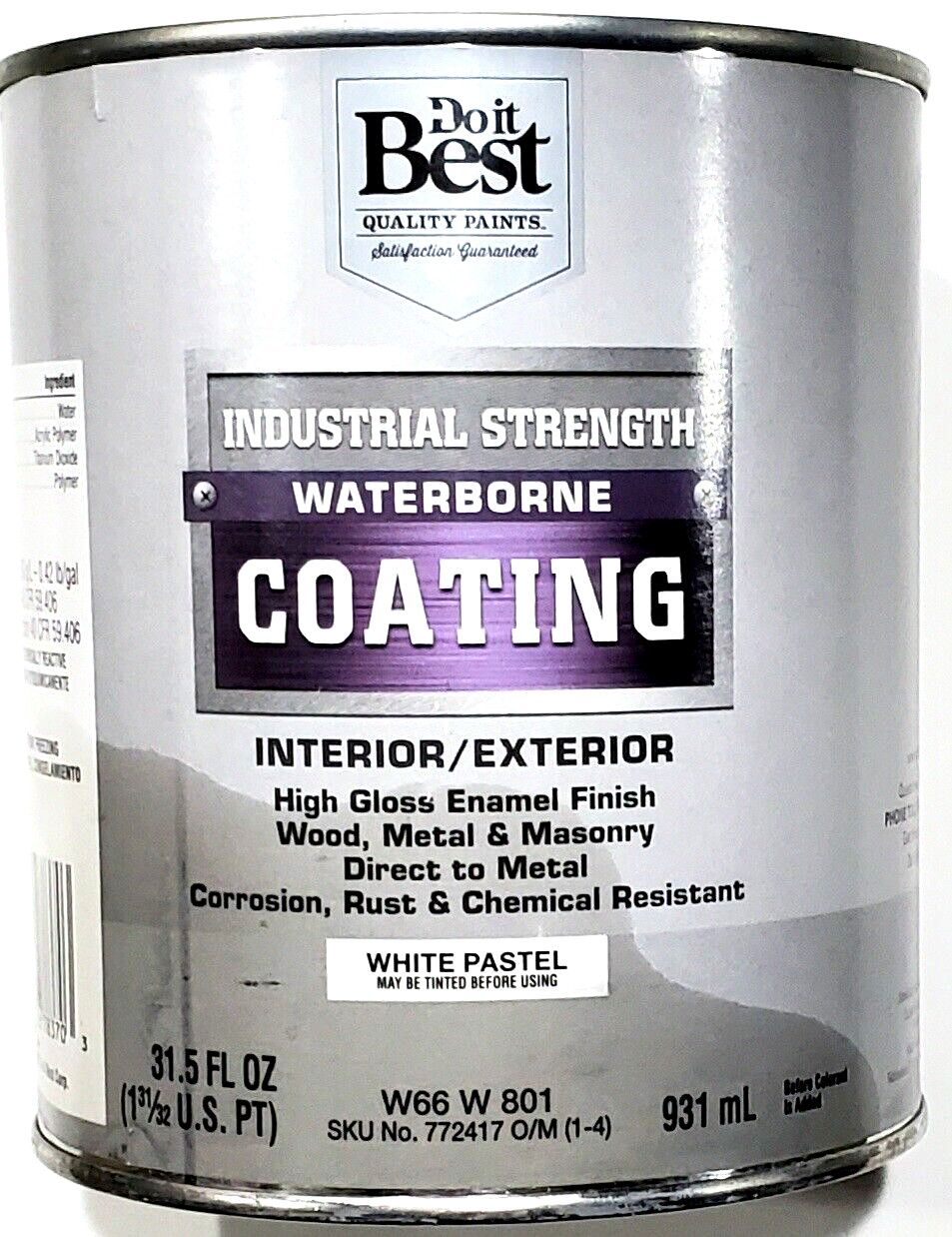 Do It Best Quality Paints Industrial Strength Waterborne Coating White Pastel qt