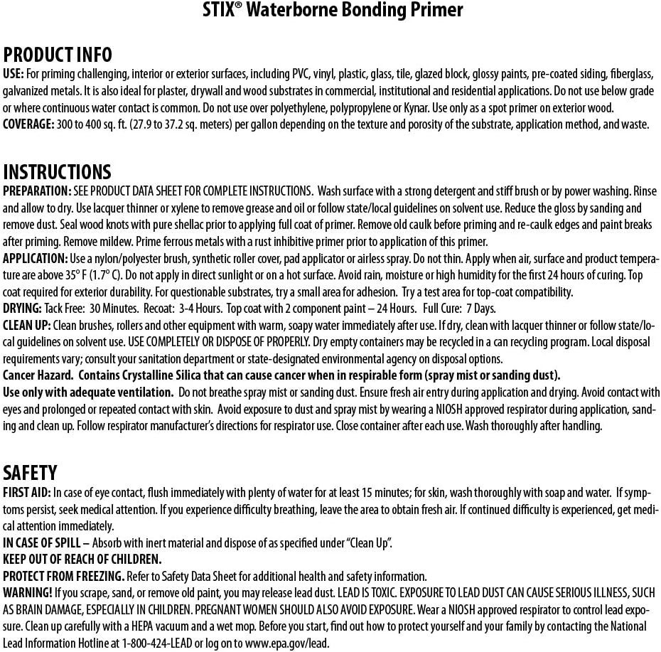 01 Stix Acrylic Waterborne Bonding Primer, 1 Gallon, White