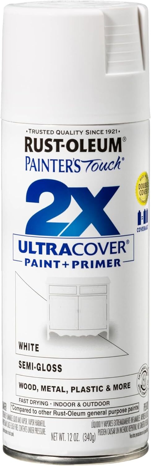 Rust-Oleum Painter’s Touch 2X Ultra Cover Spray Paint SATIN, Semi Gloss White 12