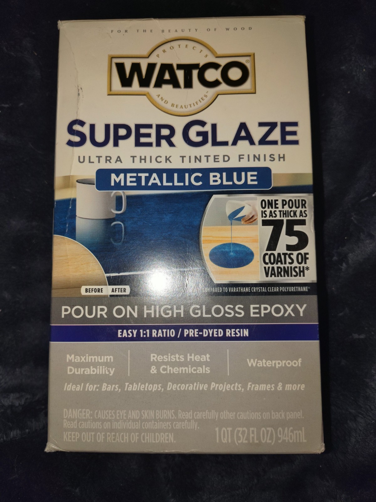 Rust-Oleum Watco- Super Glaze Pour On High Gloss Epoxy Met-Blue 1qt- Free Ship