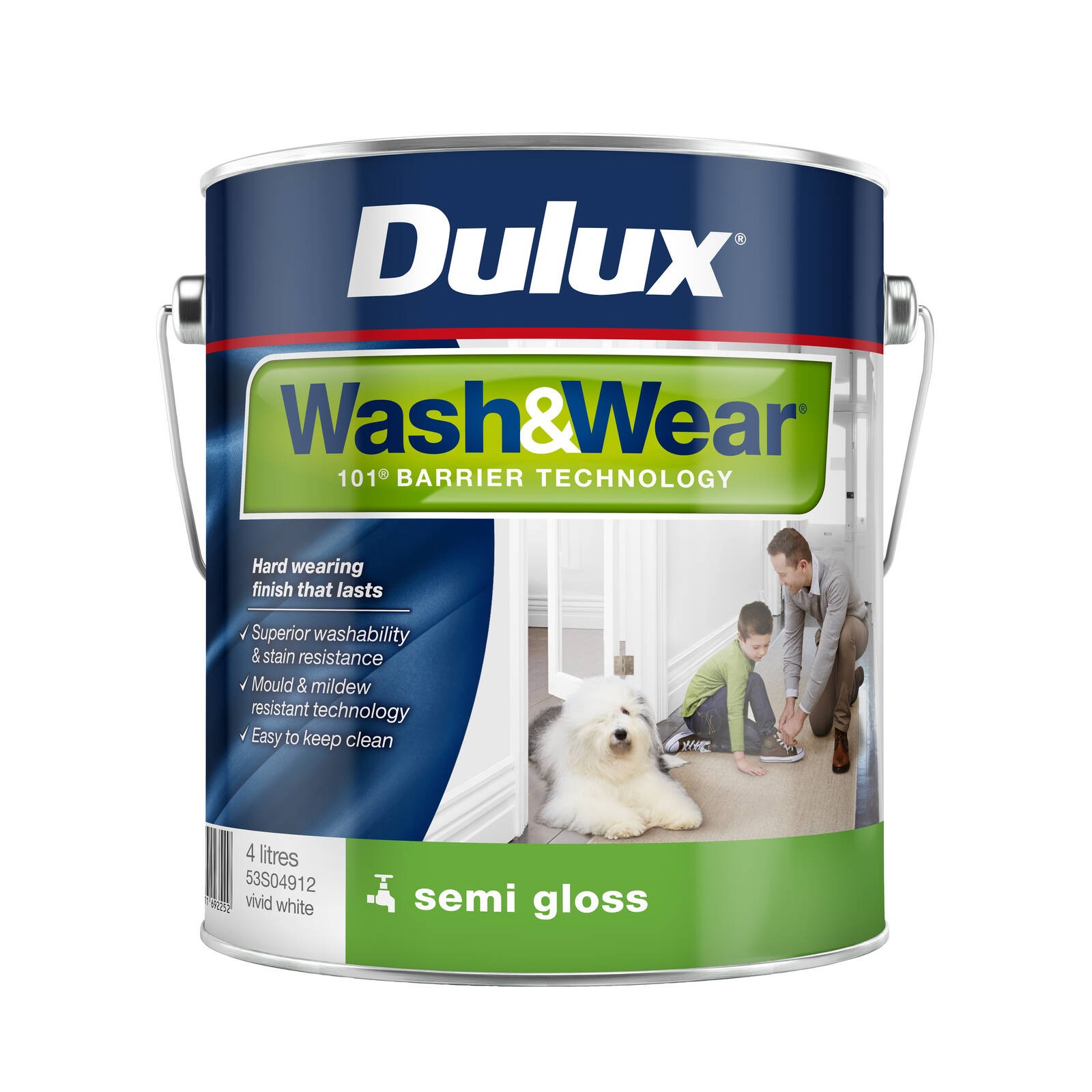 Dulux Interior Paint Wash&Wear Semi Gloss Vivid White – 4L