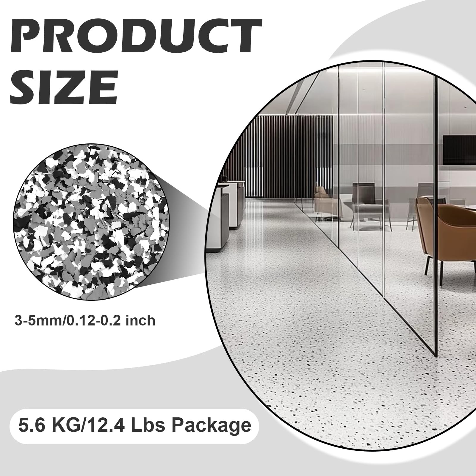 12.4lbs / 5.6 kg Epoxy Floor Flakes Black Gray White 3-5mm Blend Decorative C…