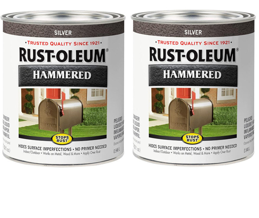 Rust-Oleum 7213502-2PK Stops Rust Hammered Finish Paint, Quart, Silver, (Pack of