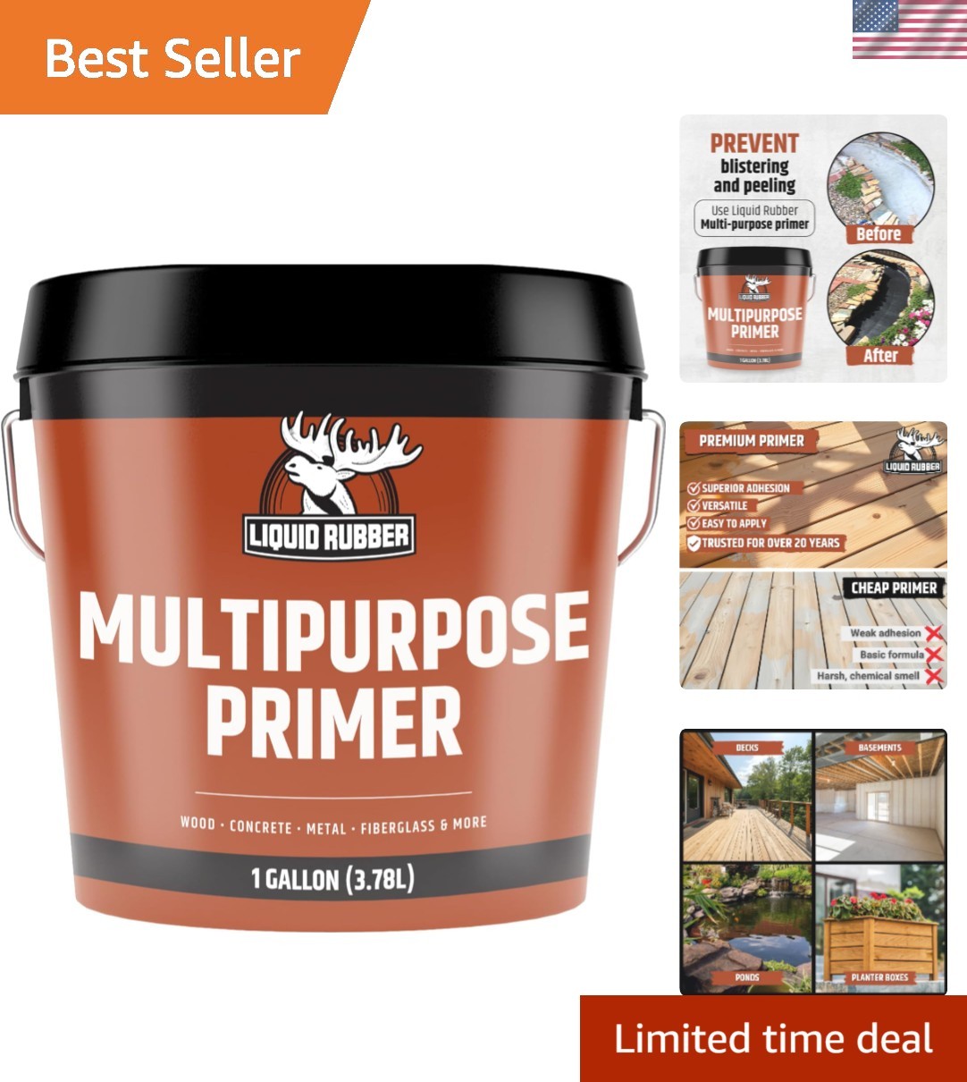 Multi-Purpose Primer – Use on Concrete and Wood, Water-Based Non-Toxic and Fa…