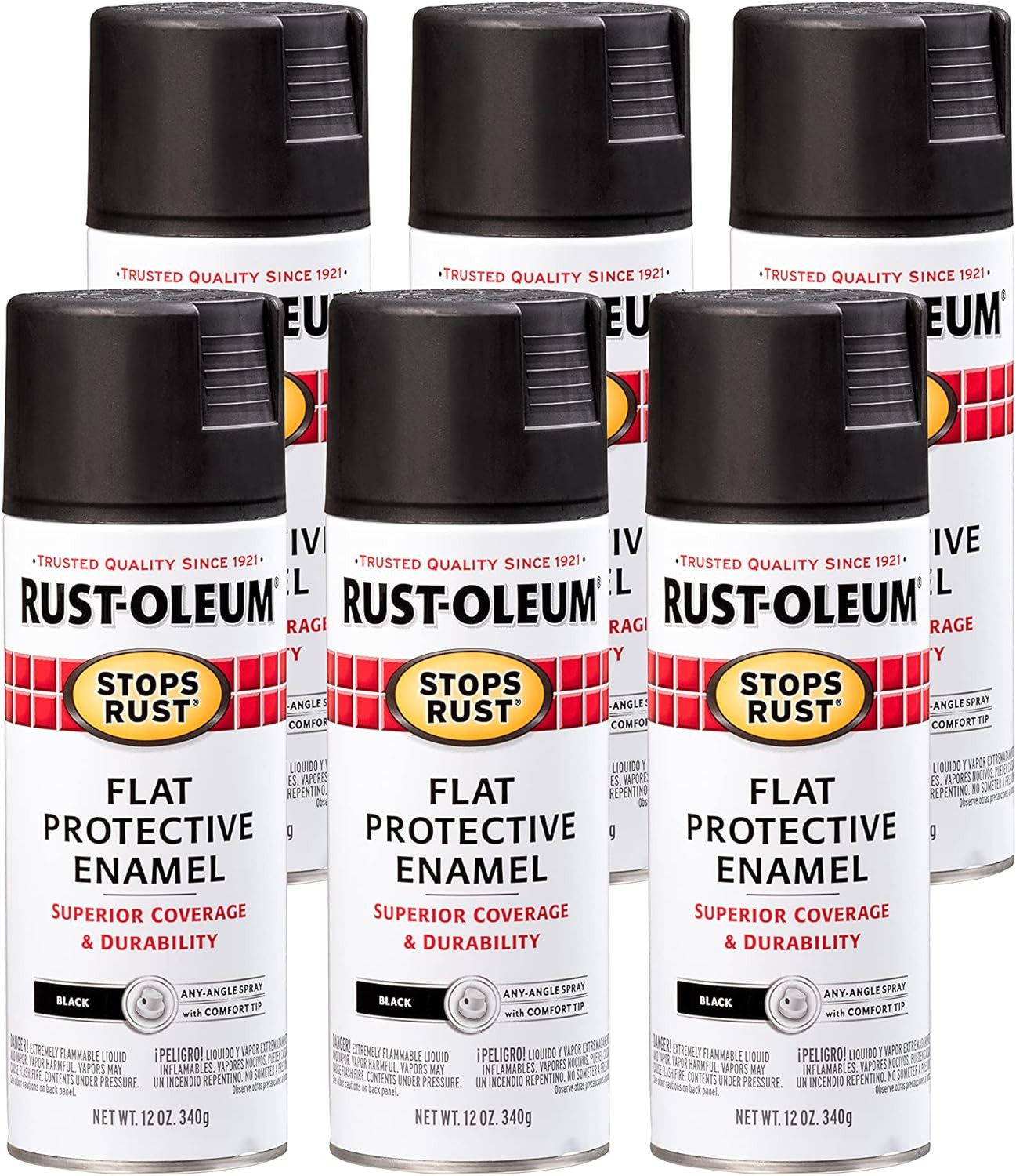 7776830-6PK Stops Rust Spray Paint, 12 Oz, Flat Black, 6 Pack