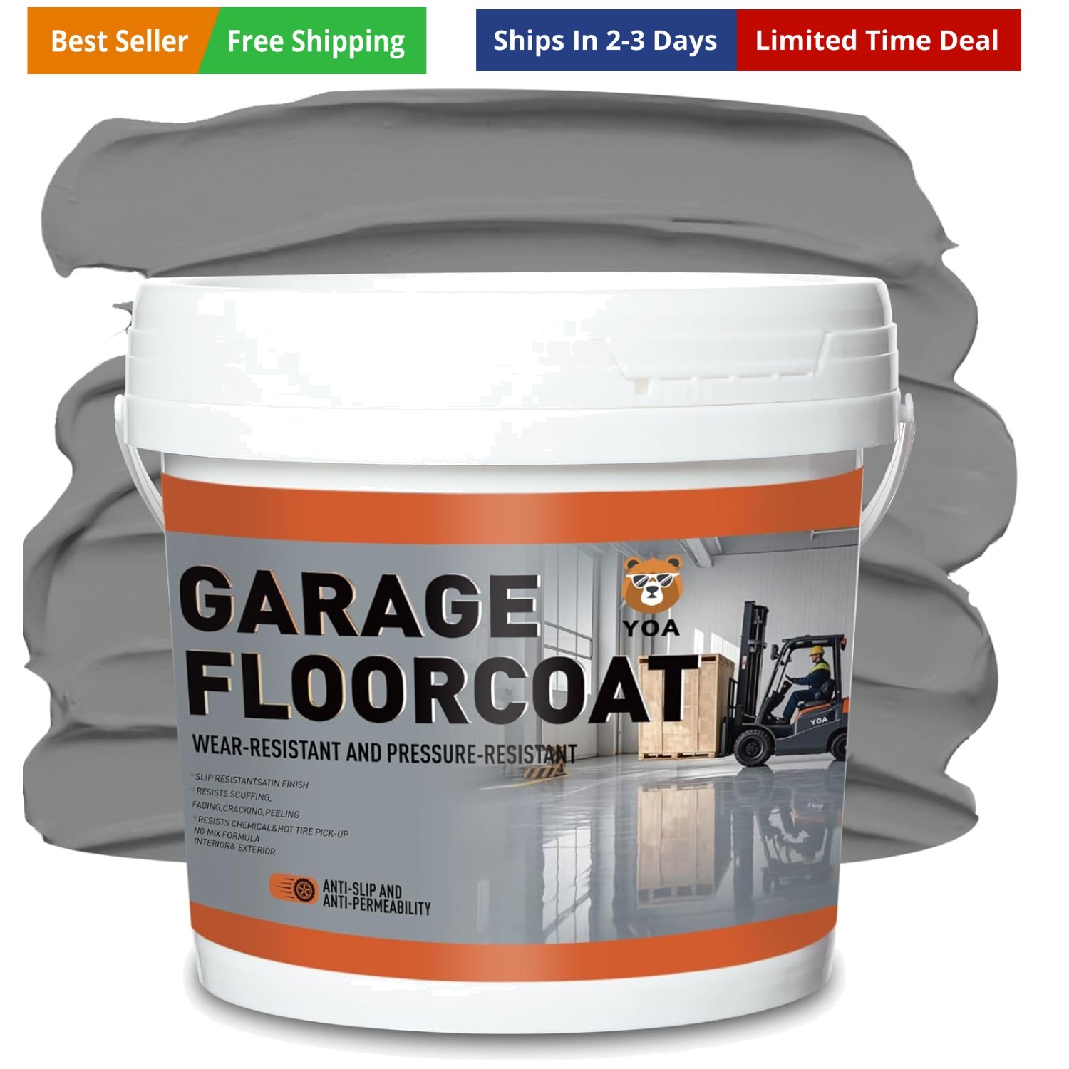 Professional Concrete Floor Paint, 1-Gallon/Light Gray, Epoxy Coating, Suitab…