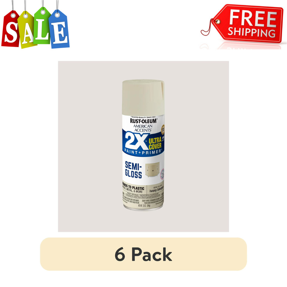 (6 Pack) Rust-Oleum American Accents Semi-Gloss Spray Paint, Ivory Bisque, 12 oz