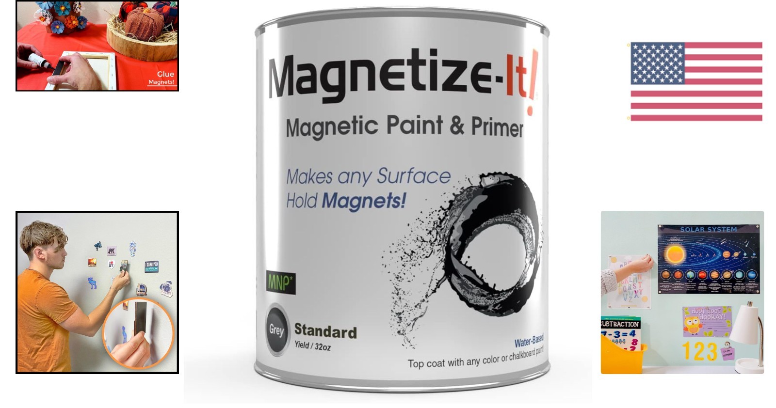32oz Water-Based Magnetic Paint & Primer in Grey – Create Interactive Walls