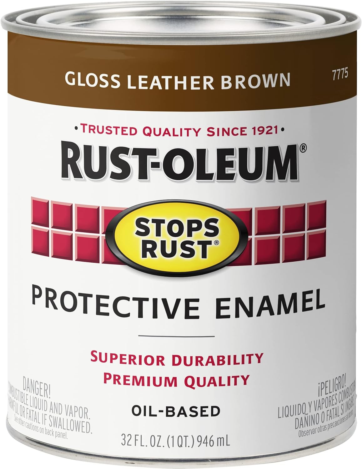 Rust-Resistant Brush-On Paint, Gloss Leather Brown, 8 Fl Oz Half Pint