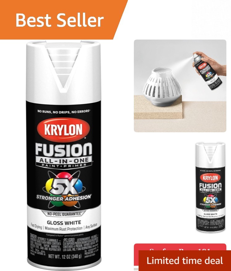 Water-Resistant All-In-One Spray Paint, 12 oz Gloss White for Indoor/Outdoor Use